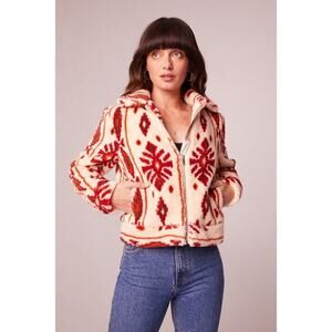 Band of the Free Melrose Shearling Southwestern Cream Red Zip Up Jacket Sz S NWT